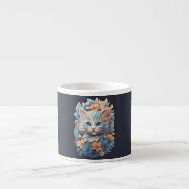 Tasse Expresso Aquarelle Chat Floral Mignon Splash (Devant)