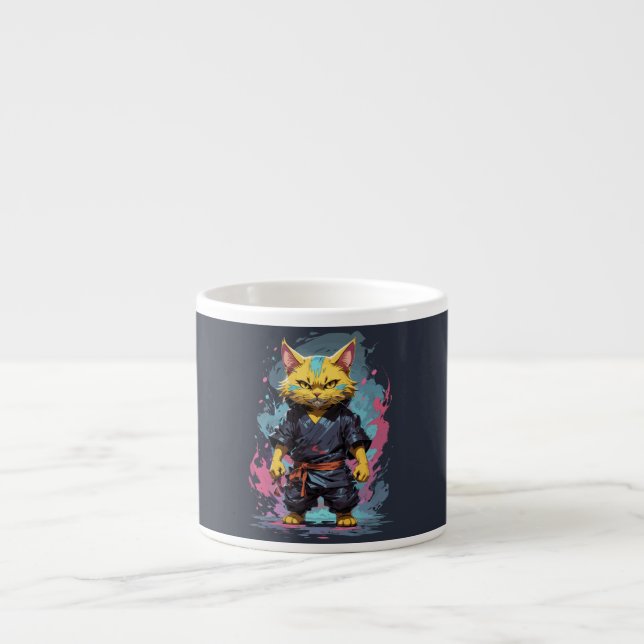 Tasse Expresso Aquarelle cool Jaune Ninja Chat Guerrier (Devant)