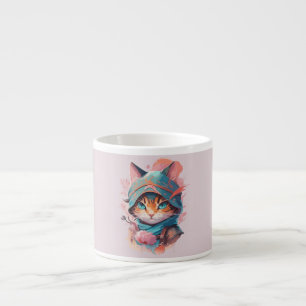 Tasse Expresso Aquarelle Cute Hoded Ninja Chat