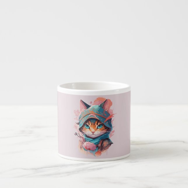 Tasse Expresso Aquarelle Cute Hoded Ninja Chat (Devant)