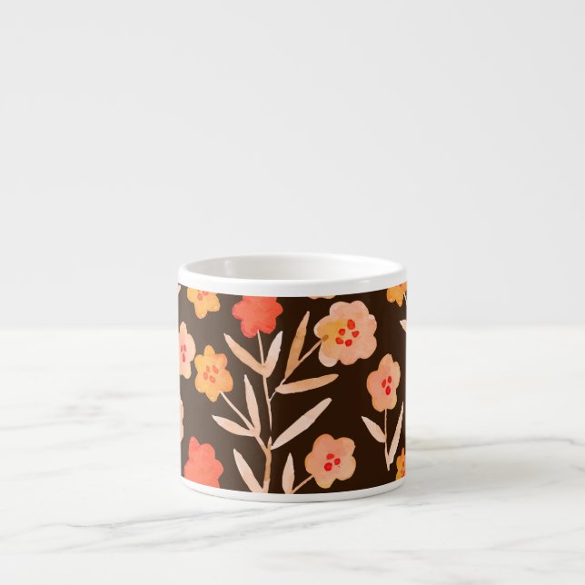 Tasse Expresso Aquarelle Florale : Texture tirée à la main (Devant)
