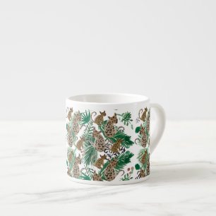 Tasse Expresso Aquarelle main Jaguar et Safari vert