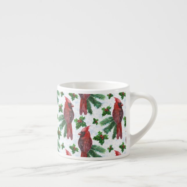 Tasse Expresso aquarelle Oiseau cardinal rouge (Droite)