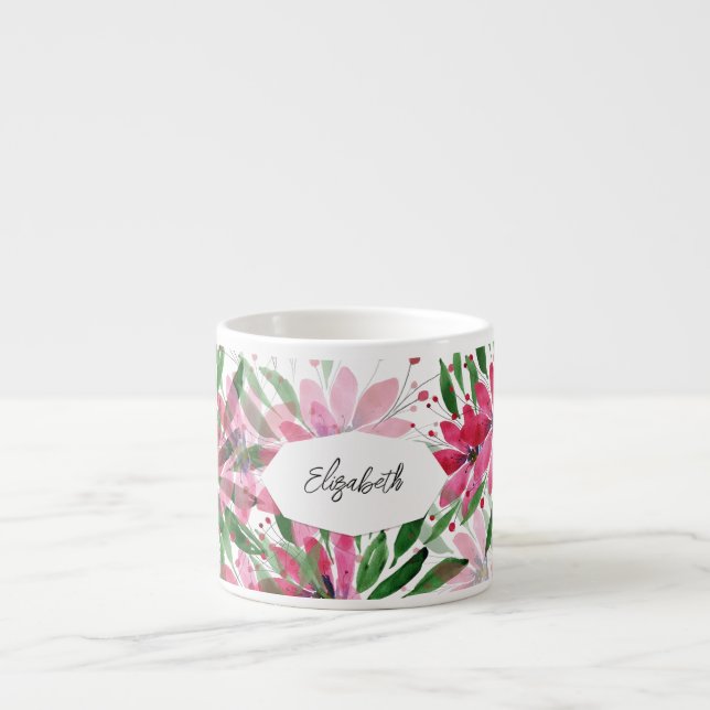 Tasse Expresso Aquarelle rose fleurie (Devant)