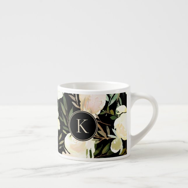 Tasse Expresso Aquarelle verte à la vanille florale romantique (Droite)