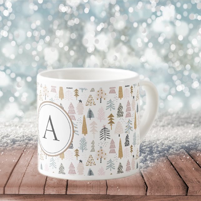 Tasse Expresso Arbres de Noël de campagne Monogram 6oz (Créateur téléchargé)