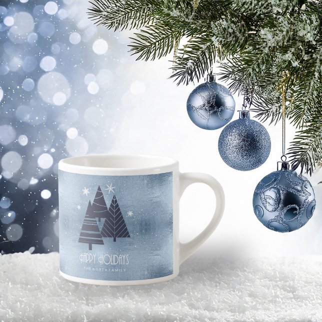 Tasse Expresso Arbres de Noël et flocons de neige Blue ID863 (Créateur téléchargé)
