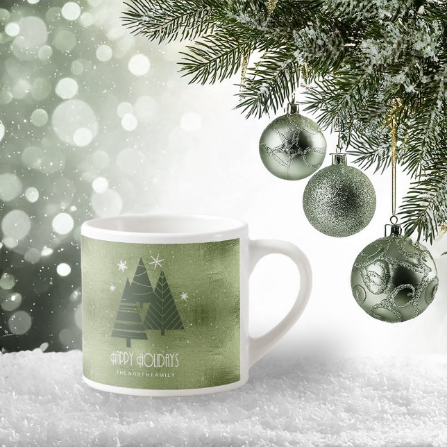 Tasse Expresso Arbres de Noël et flocons de neige Green ID863 (Créateur téléchargé)