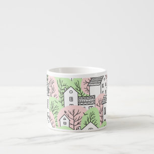 Tasse Expresso Arbres, maisons, paysage de la ville de printemps