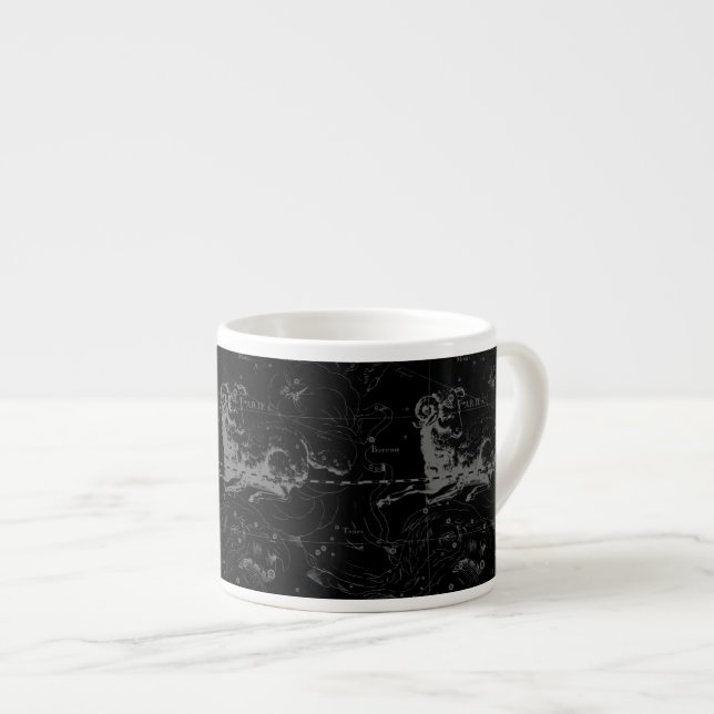 Tasse Expresso Aries Constellation Hevelius Vintage sur Noir (Devant droit)