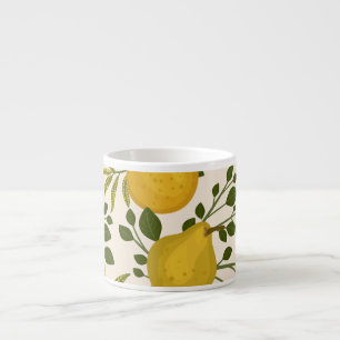 Tasse Expresso Arrière - plan blanc Feuille de poires jaunes