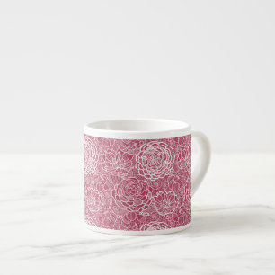 Tasse Expresso Arrière - plan bleu de motif de fleurs de dentell