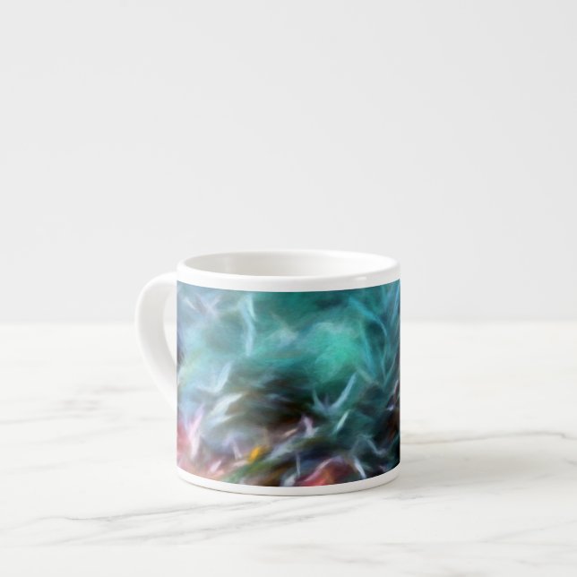 Tasse Expresso Art Abstrait en Turquoise, Vert, Blanc, Rouge (Devant gauche)