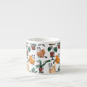 Tasse Expresso Art de trait dessin chats et fleurs