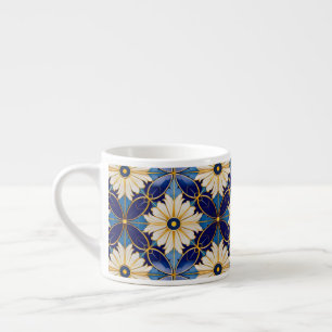 Tasse Expresso Art Déco Pétales blancs Bleu Or motif floral