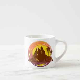 Tasse Expresso Badge avec paysage volcanique tropical et palmiers