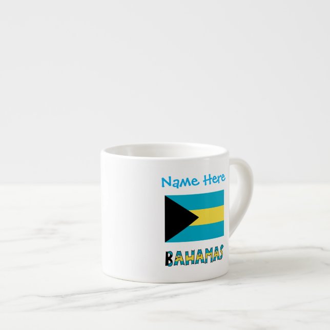 Tasse Expresso Bahamas et drapeau bahaméen avec votre nom (Devant droit)