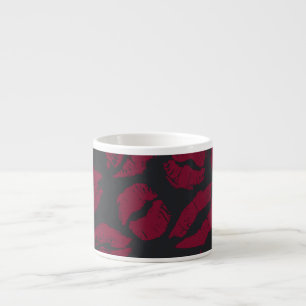 Tasse Expresso Baisers en bâton à lèvres : empreintes rouges fonc