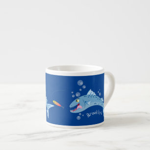 Tasse Expresso Barracuda poisson affamé de la pêche dessin animé