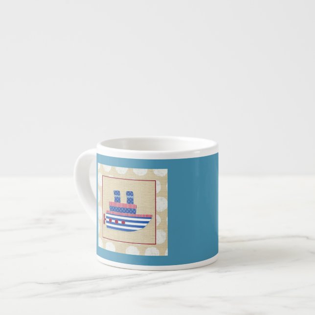 Tasse Expresso Bateau à vapeur avec hélice et cheminées bleues (Devant gauche)