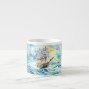 Tasse Expresso Bateau à voile antique dans la tempête