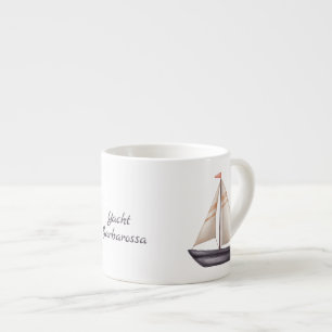 Tasse Expresso Bateau à voile marron et nom