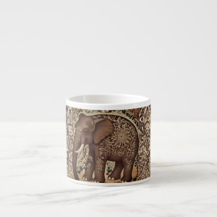 Tasse Expresso Batik,Éléphant,Antique ,Style Vintage, Géant Brun