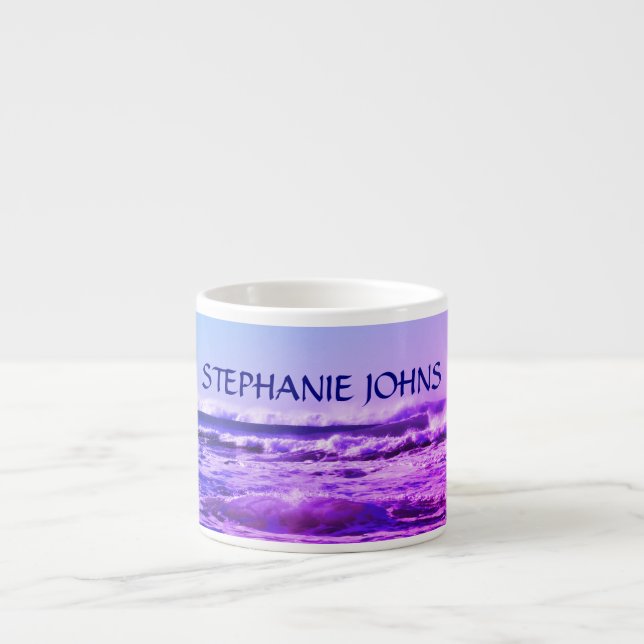 Tasse Expresso Beach Ocean Wave Nom Monogramme Water Pink Ombre (Devant)