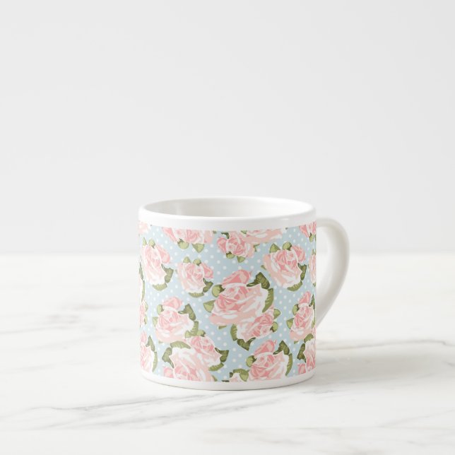 Tasse Expresso Beau motif de rose avec le pois bleu (Devant droit)