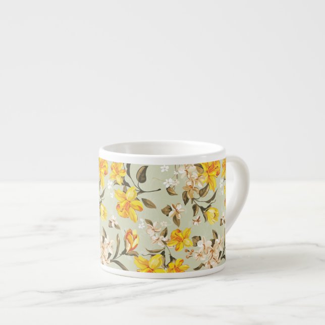 Tasse Expresso Beau motif floral lumineux élégant (Devant droit)