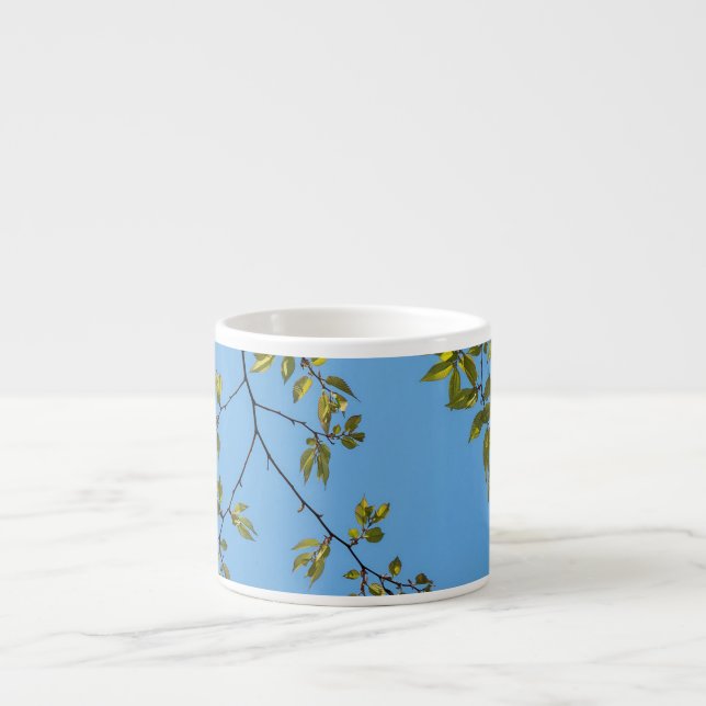 Tasse Expresso belle branche avec serrure feuille verte et jaune (Devant)