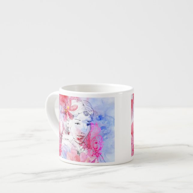 Tasse Expresso Belle fille avec un bouquet des fleurs (Devant gauche)
