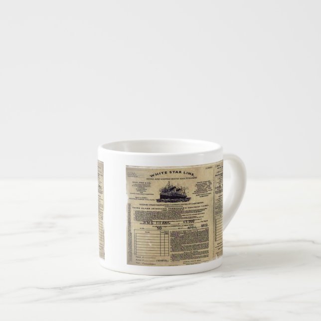 Tasse Expresso Billet RMS Titanic 1912 (Devant droit)