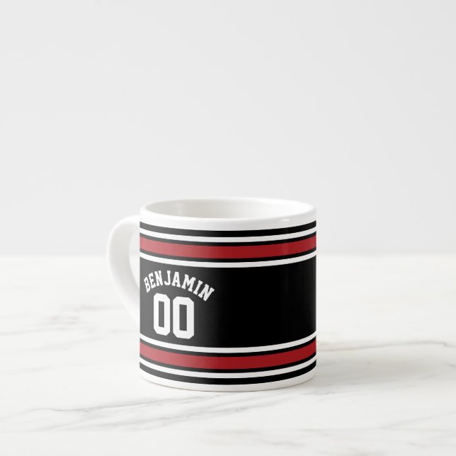 Tasse Expresso Black and Red Sports Jersey Nom personnalisé Numér (Devant gauche)