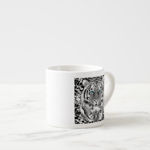 Tasse Expresso Black and White Blue Eyes sauvage Tiger visage