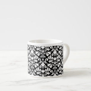 Tasse Expresso Blanc de motif de damassé de Flourish grand sur l