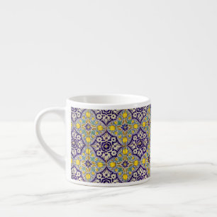 Tasse Expresso Bleu Méditerranée Motif Fleurs Jaunes