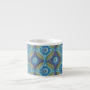 Tasse Expresso Bleu vert Rustique Boho Motif circulaire géométriq