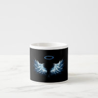Blue Glowing Angel Wings on black background