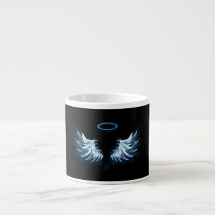 Tasse Expresso Blue Glowing Angel Wings on black background
