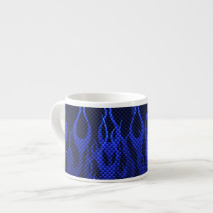Tasse Expresso Blue Racing Flames on Carbon Fiber