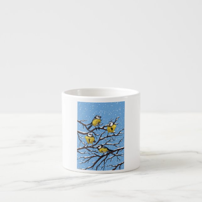Tasse Expresso Blue tit birds en hiver (Devant)