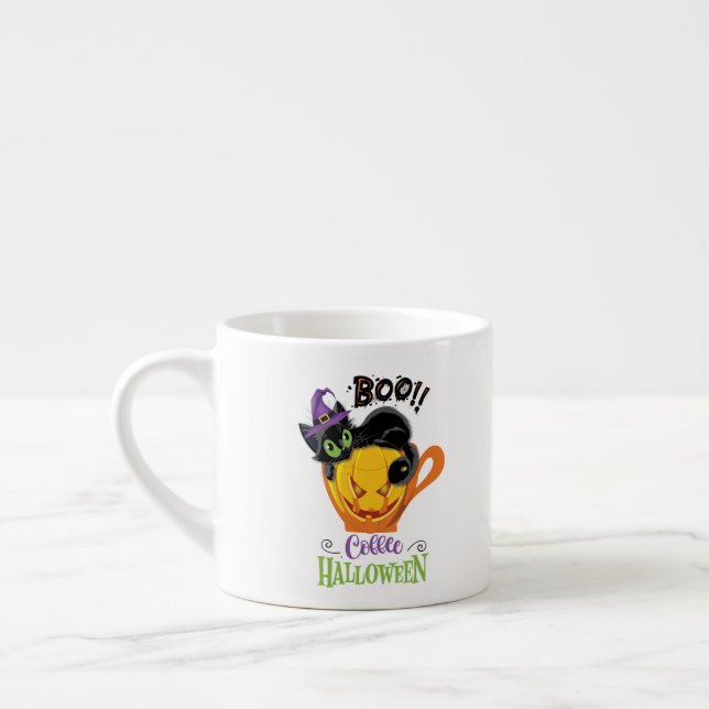Tasse Expresso Boo Black Cat, Scary Pumkin Coffee Halloween (Gauche)