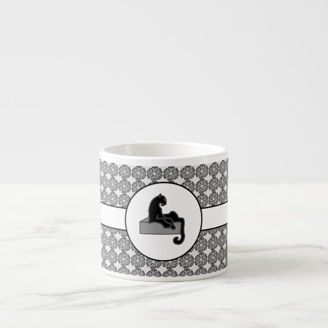 Tasse Expresso Boss Lady Chat noir et fleurs Motifs (Devant)