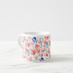 Tasse Expresso Boue de Motif de Tulipes Aquarelle