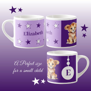 Tasse Expresso Bouge de lion pour enfants nom personnalisé violet