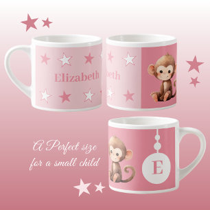Tasse Expresso Bouge de singe pour enfants nom personnalisé rose