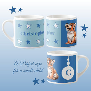 Tasse Expresso Bouge de tigre pour enfants nom personnalisé bleu