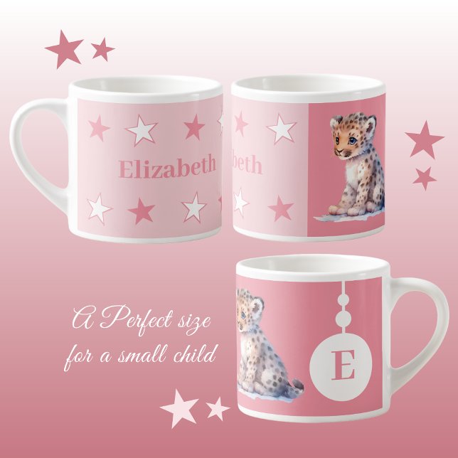 Tasse Expresso Bouge léopard pour enfants nom personnalisé rose (Créateur téléchargé)