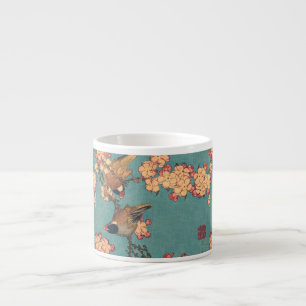 Tasse Expresso Bouvreuil d'Hokusai et fleur de cerisier Estampe d